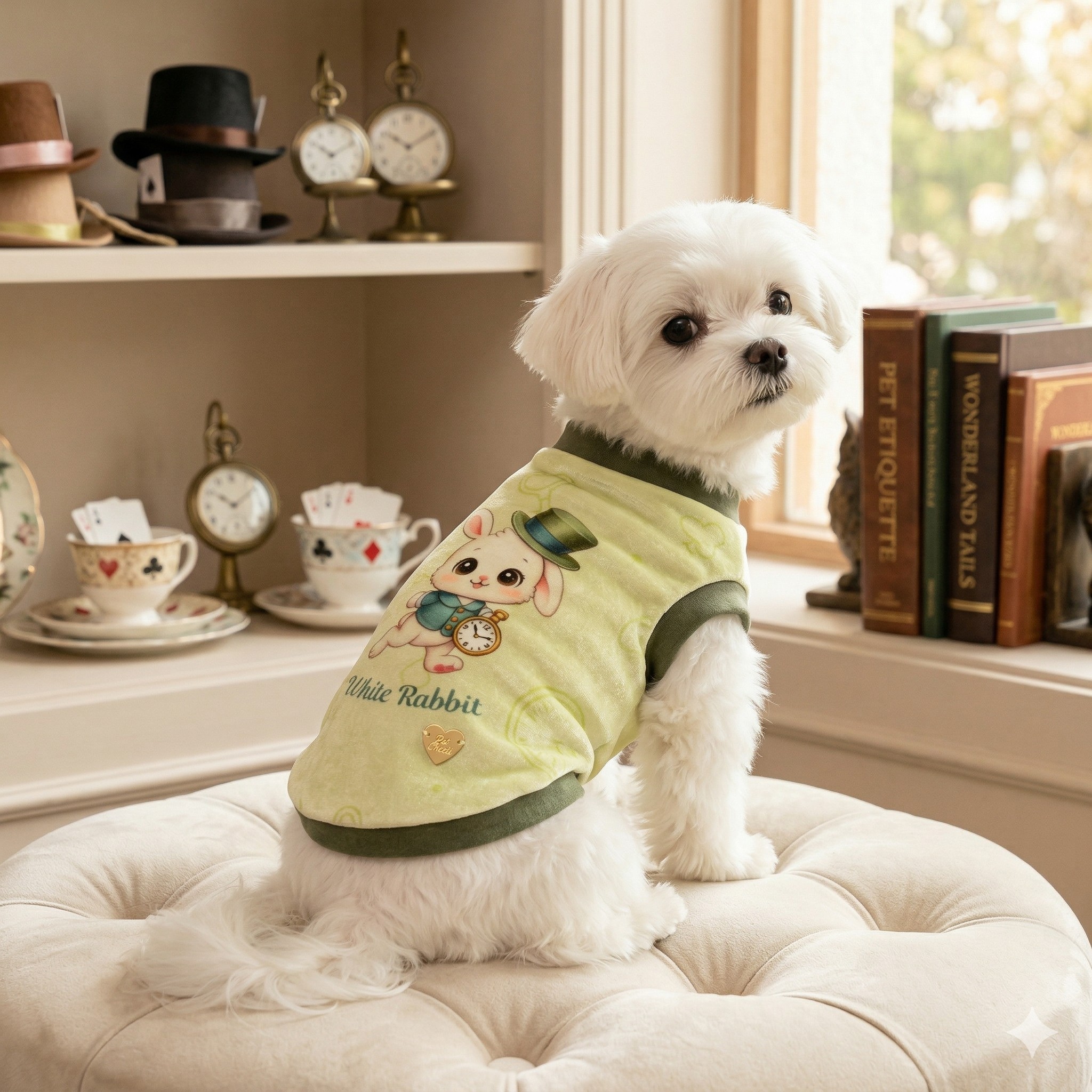 White Rabbit Greenish Sweatshirt - Ciniglia Vellutata con Rouche Pizzo
